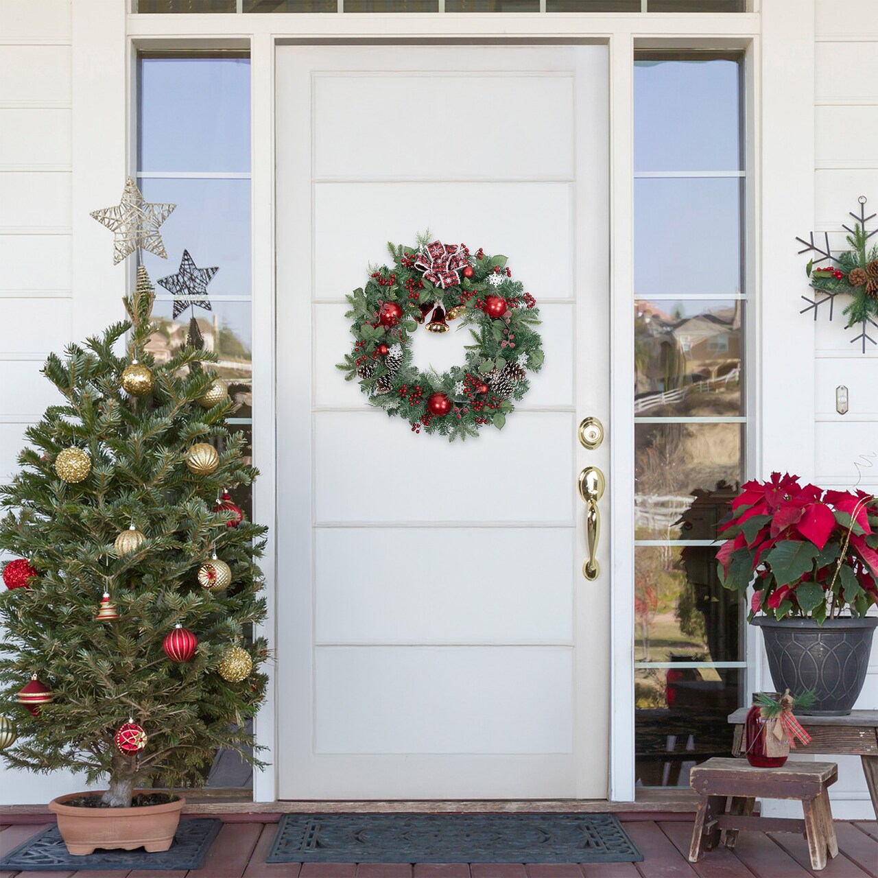 Northlight Red Bells and Mixed Foliage Artificial Christmas Wreath, 30-Inch, Unlit